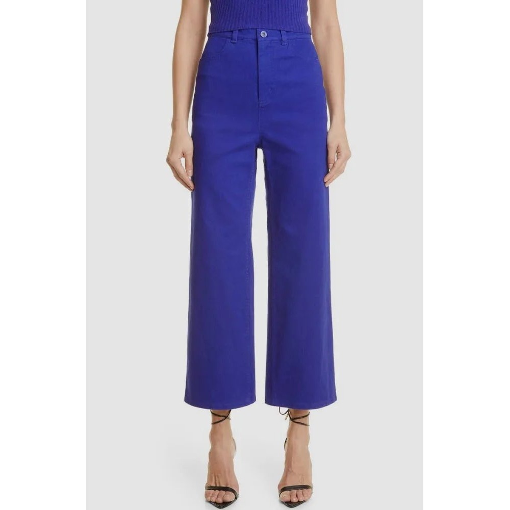 LAPOINTE Cobalt Blue High-Waist Stretch Cotton Twill Wide Leg Jeans - Size 0